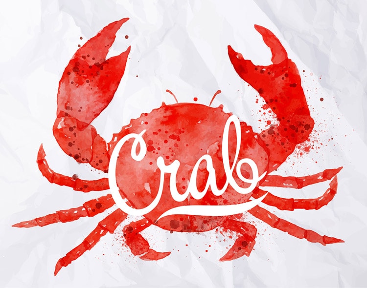 Graphic of crab with crab written in cursive on it